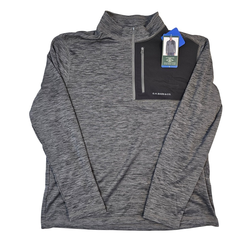 GH Bass & Co Mens Mixed Media 1/4 Zip Pullover Grey Heathered L New With Tags